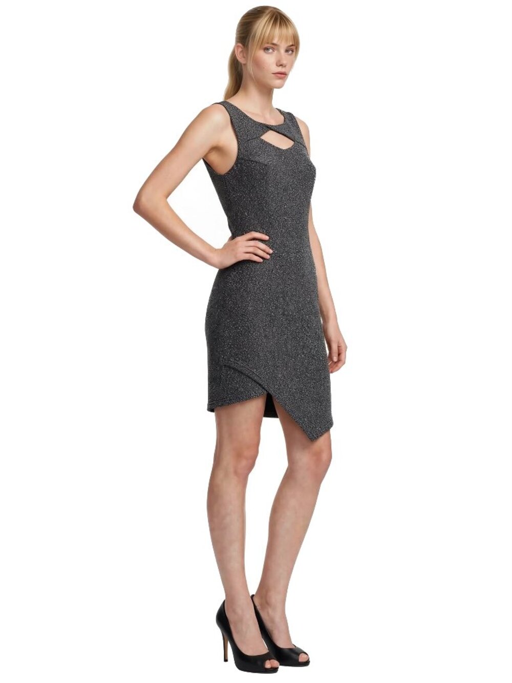 Vero Moda Dress Shift Fancy Black Silver Metallic Singlet Short Asymmetrical Hem